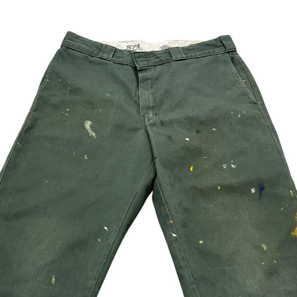 Men’s Dickies Green Work Pants Paint Splatter Cut Off Shorts 34x25 - Picture 5 of 10